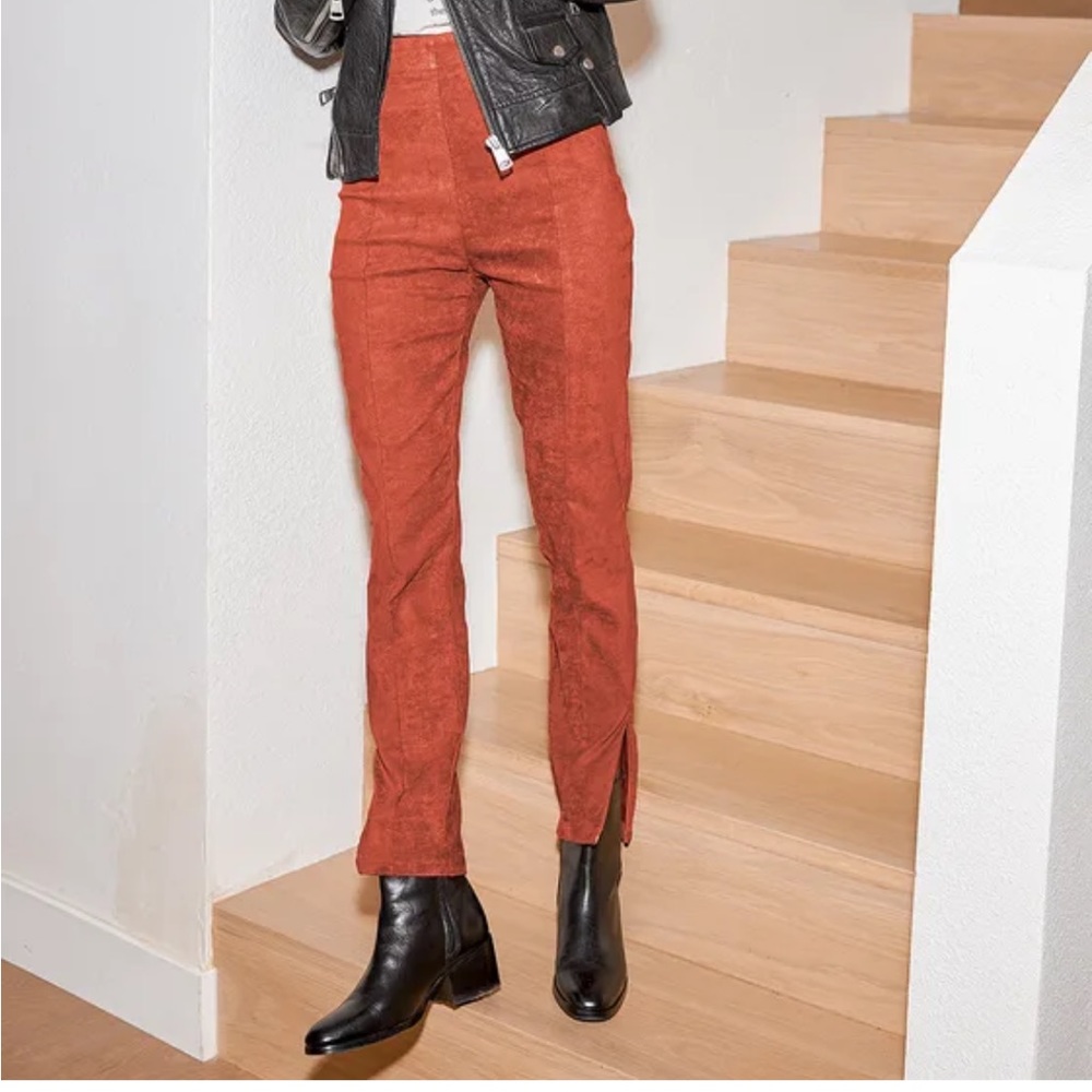 Dear Friends Rust Red Vegan Suede High Waisted Pants